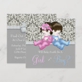 Elegante Grijze Damast Geslacht Onthullen Douche Kaart (Voorkant / Achterkant)