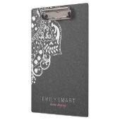 Elegante grijze damast met wit bloemenkant klembord (Links)