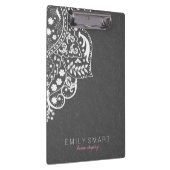 Elegante grijze damast met wit bloemenkant klembord (Rechts)