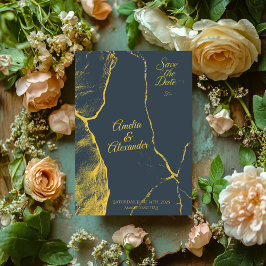 Elegante grijze en gouden marmeren Save the Date m Kaart