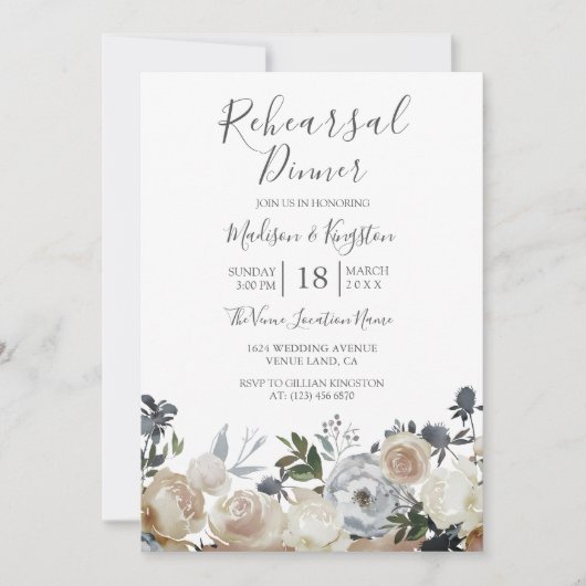 Elegante grijze en perzikproefdiners uitnodiging (Voorkant)