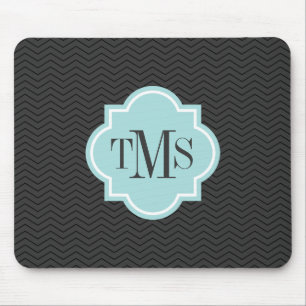 Elegante grijze en turquoise 3-letter monogram mui muismat
