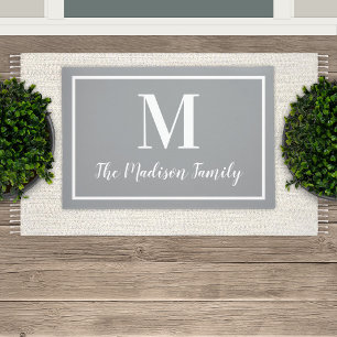Elegante grijze en witte aangepaste monogram initi deurmat