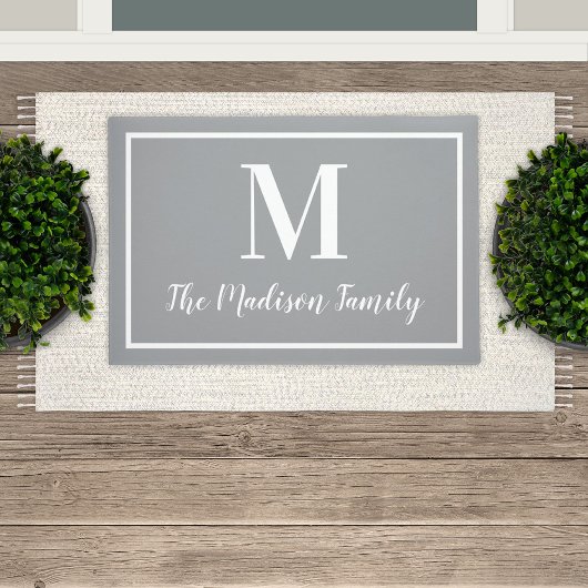 Elegante grijze en witte aangepaste monogram initi deurmat