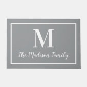 Elegante grijze en witte aangepaste monogram initi deurmat (Voorkant)
