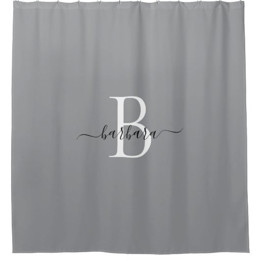 Elegante grijze en witte monogram scriptnaam douchegordijn (Voorkant)