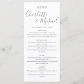 Elegante grijze en witte signatuur huwelijksmenu menu (Voorkant)