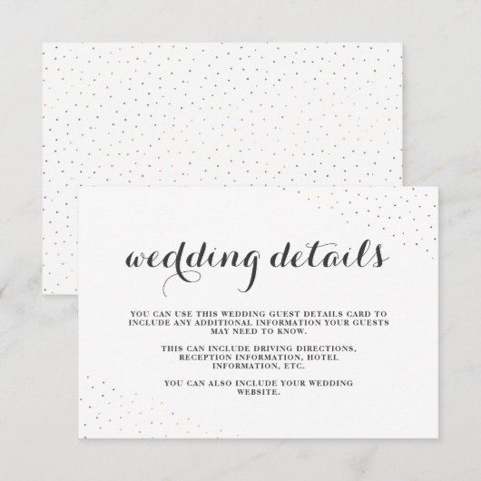 Elegante grijze en witte trouwdetails met stippen informatiekaartje (Voorkant / Achterkant)