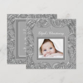 Elegante grijze foto doopuitnodigingen kaart (Voorkant / Achterkant)