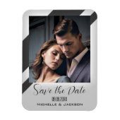 Elegante grijze gestreepte foto Save the Date Magneet (Verticaal)