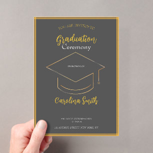 Elegante grijze & gouden afstudeeruitnodiging acryl uitnodigingen