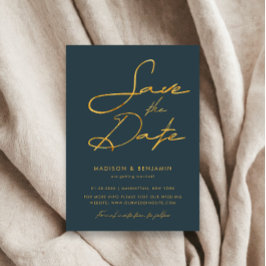 Elegante Grijze Gouden Moderne Typografie Huwelijk Save The Date