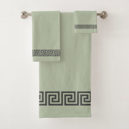 Elegante grijze Griekse patroon op salie groen Bad Handdoek