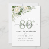 Elegante grijze groene bloem 80e verjaardag kaart (Voorkant)