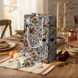 Elegante Grijze Herfst Oogst en Koe Skulls Klein Cadeauzakje