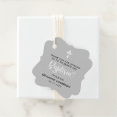 Elegante grijze jongen doop dank u bedankjes labels (In situ)