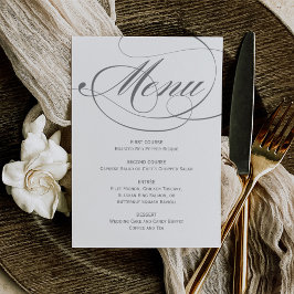 Elegante grijze kalligrafie scriptuur bruiloft menu