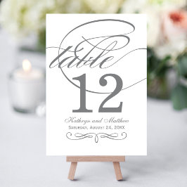 Elegante grijze kalligrafie tafelnummerkaart kaart