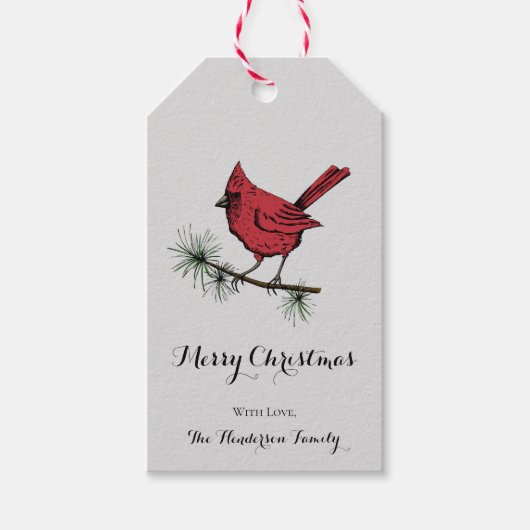 Elegante grijze kardinaal Bird Kerstmis Cadeaulabel (Voorkant)