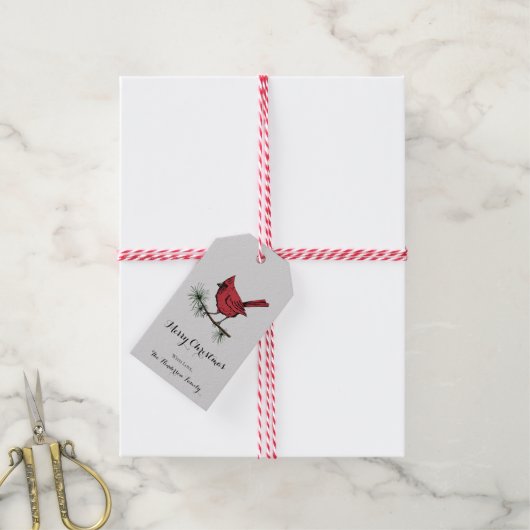 Elegante grijze kardinaal Bird Kerstmis Cadeaulabel (Met Touw)