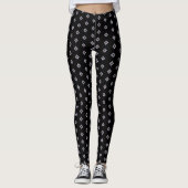 Elegante grijze kruis geometrisch patroon op zwart leggings (Voorkant)
