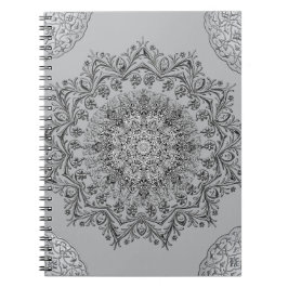 Elegante grijze mandala boho-spiraalnotitieboek notitieboek