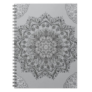 Elegante grijze mandala boho-spiraalnotitieboek notitieboek