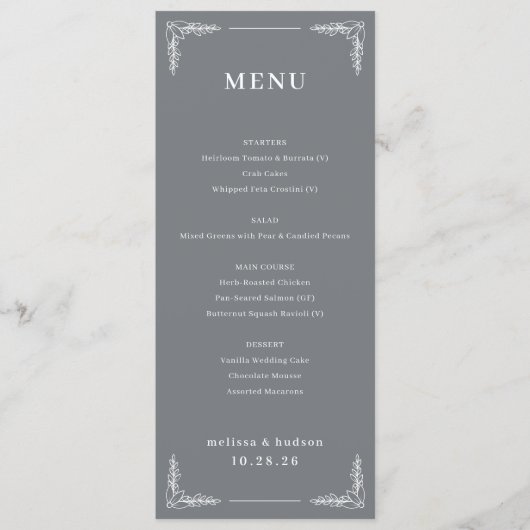 Elegante grijze menutemplate menu (Voorkant)