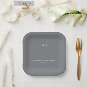 Elegante grijze minimalistische initialen papieren bordje