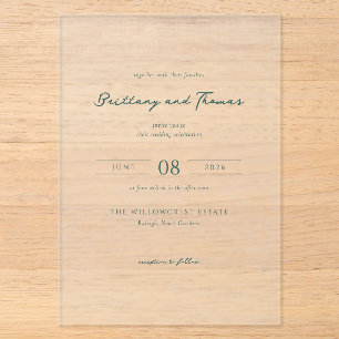 Elegante grijze minimalistische trouwuitnodiging acryl uitnodigingen