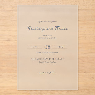 Elegante grijze minimalistische trouwuitnodiging acryl uitnodigingen