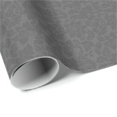 Elegante Grijze Monochromatische  Bloemen Damasks Cadeaupapier (Rol Hoek)