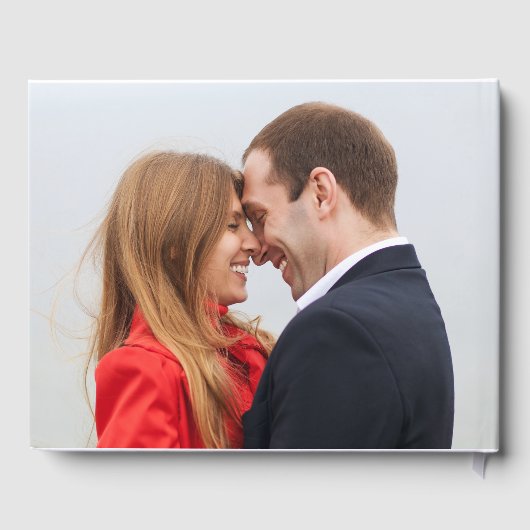 Elegante Grijze Monogram Namen Datum Foto Huwelijk Gastenboek (Achterkant)