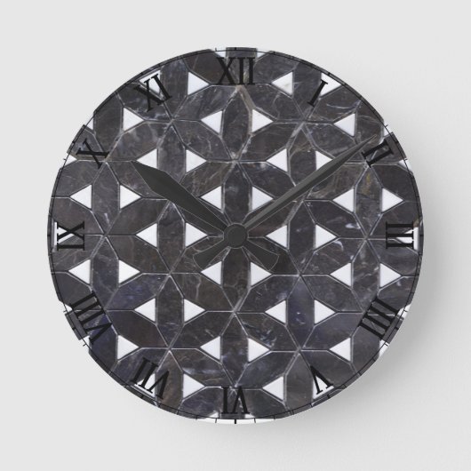 elegante grijze mozaïek bloem van het leven Tegel Ronde Klok (Voorkant)