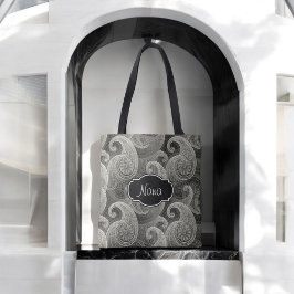 Elegante grijze Paisley Monogrammed Tote Bag
