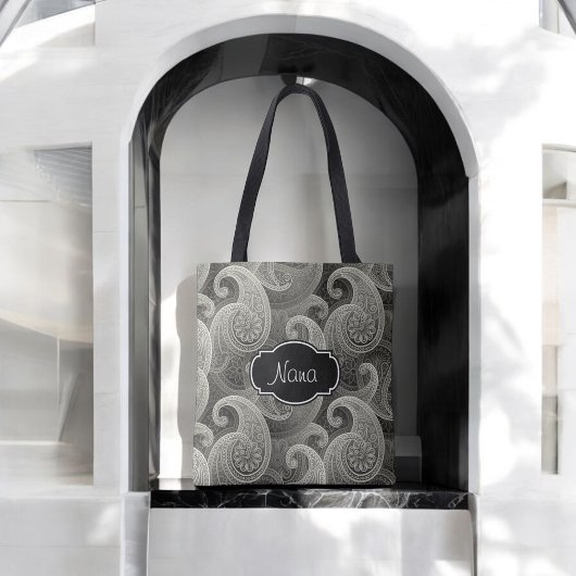 Elegante grijze Paisley Monogrammed Tote Bag