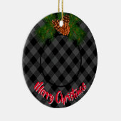 Elegante grijze plaid pinecone foto sjabloon keramisch ornament (Rechts)