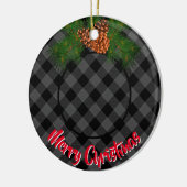Elegante grijze plaid pinecone foto sjabloon keramisch ornament (Links)