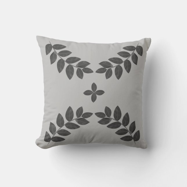 Elegante grijze plantbladeren kussen (Voorkant)