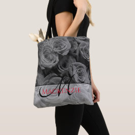 Elegante grijze rozen grijze bloemen grijs bloemig tote bag