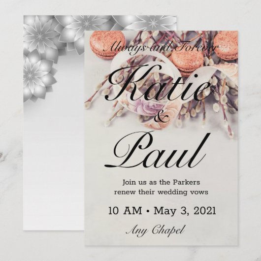 Elegante Grijze Rozen Huwelijksuitnodiging Kaart (Voorkant / Achterkant)