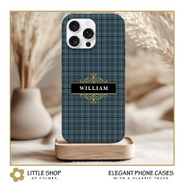Elegante grijze ruit gouden monogram iPhone 15 case