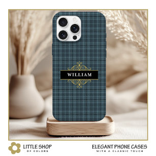 Elegante grijze ruit gouden monogram iPhone 15 case