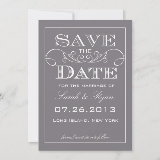 Elegante grijze save-the-date-aankondiging save the date (Voorkant)