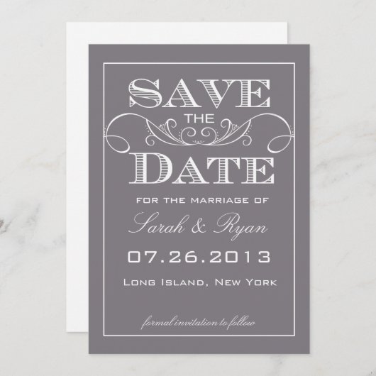 Elegante grijze save-the-date-aankondiging save the date (Voorkant / Achterkant)