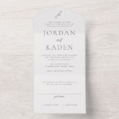 Elegante grijze script monogram bruiloft all in one uitnodiging (Binnen)