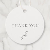 Elegante grijze script monogram bruiloft bedankjes labels (Voorkant)