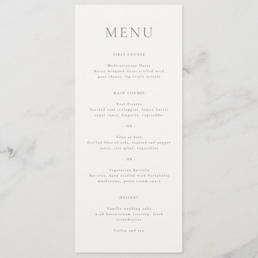 Elegante grijze script monogram bruiloft menu (Voorkant)