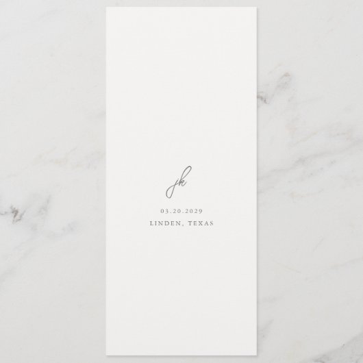 Elegante grijze script monogram bruiloft menu (Achterkant)
