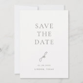 Elegante grijze script monogram trouwkaart save the date (Voorkant)